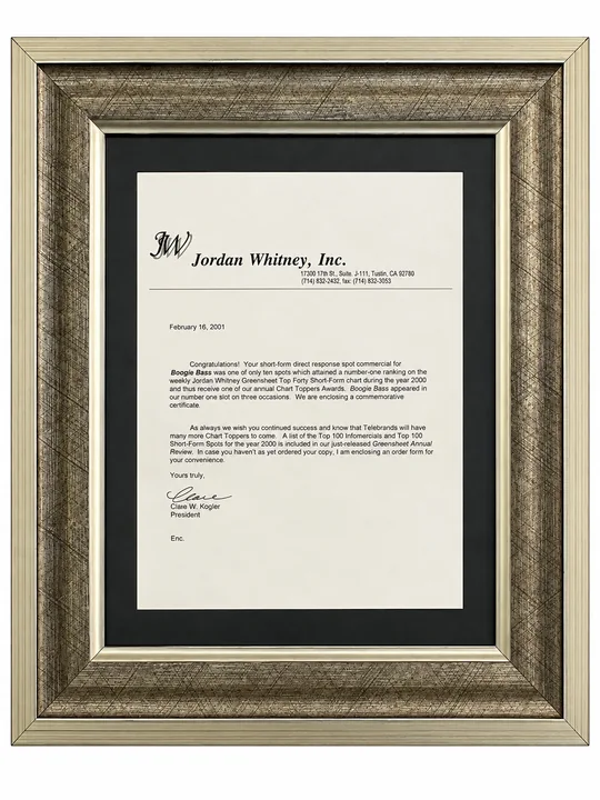 2000 Boogie Bass award certificate