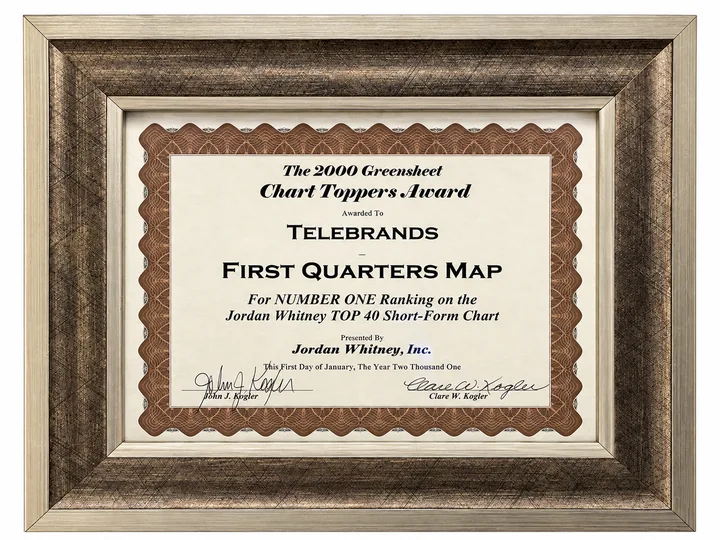 2000 First Quarters Map award certificate