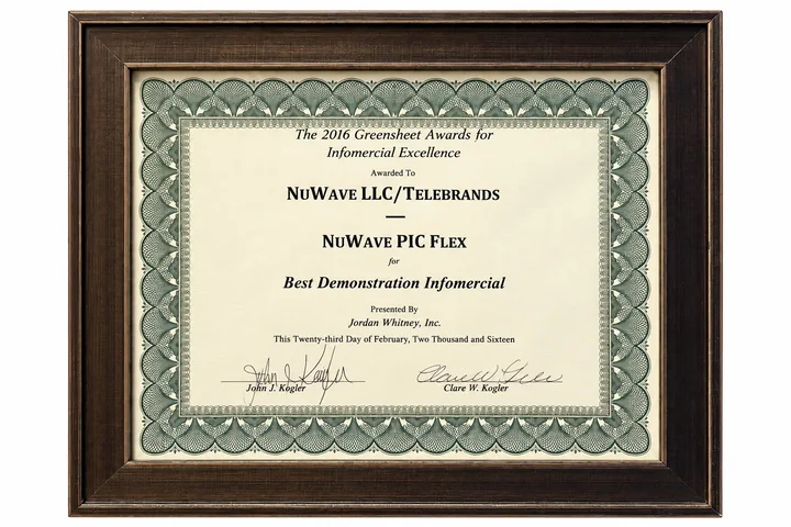 2016 NuWave PIC Flex award certificate