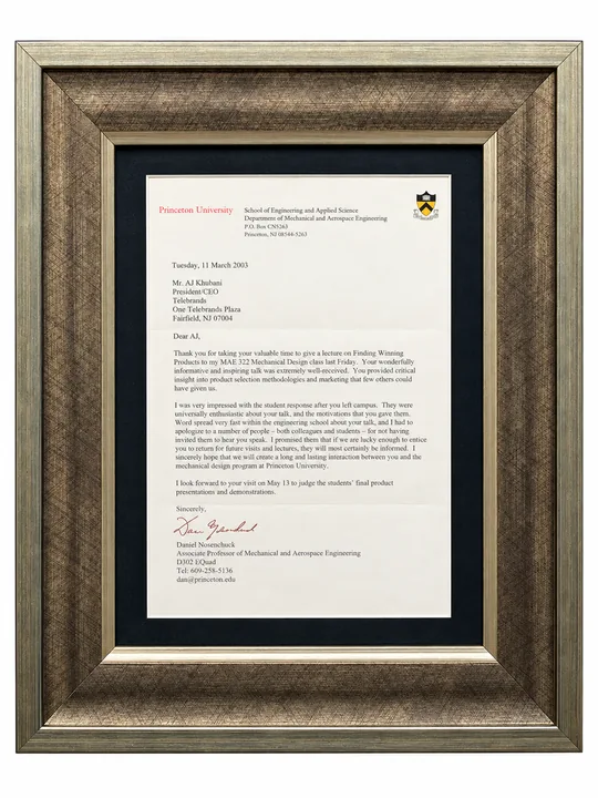 March 11, 2003 letter from Princeton professor Daniel Nosenchuck to AJ Khubani