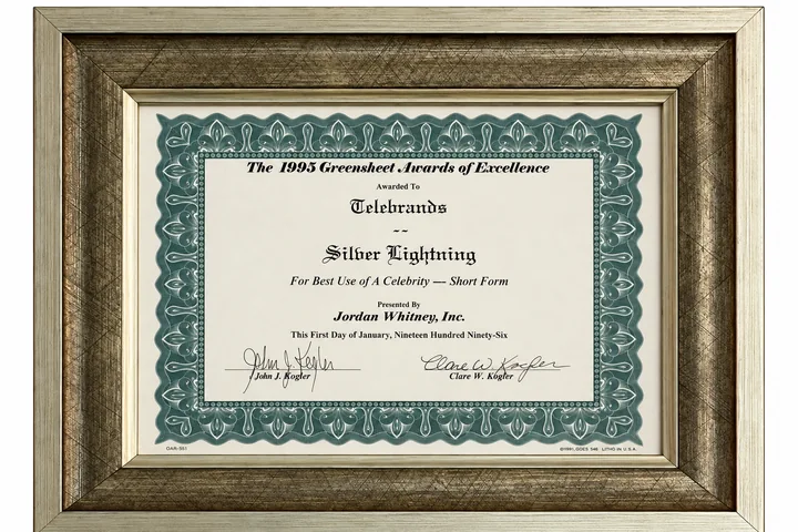 1995 Silver Lightning award certificate