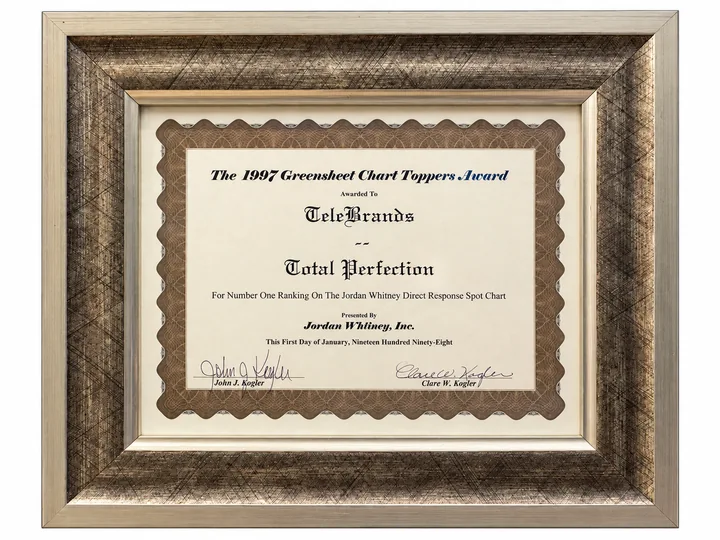1997 Total Perfection award certificate