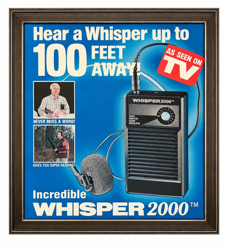 Historical Whisper 2000 advertisement from the Telebrands Fairfield office collection