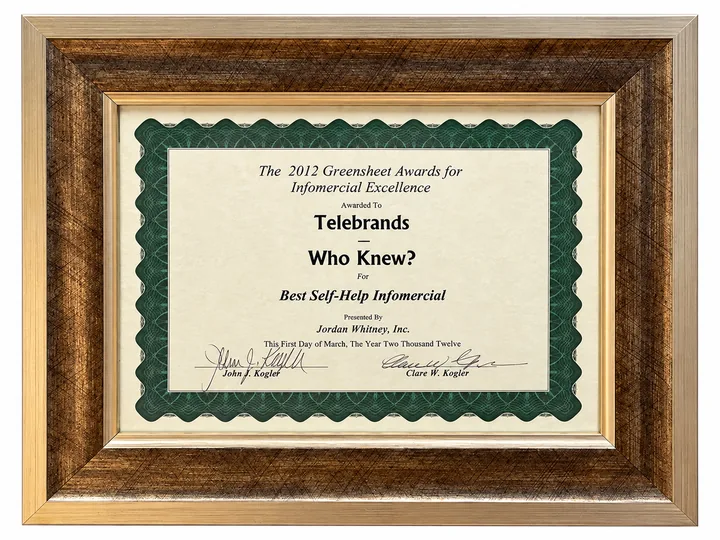 2012 Who Knew? award certificate