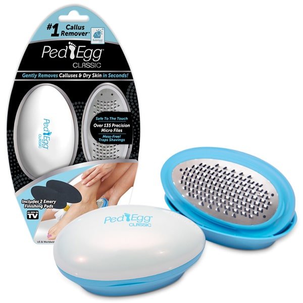 PedEgg Classic in white and cyan beside its retail package