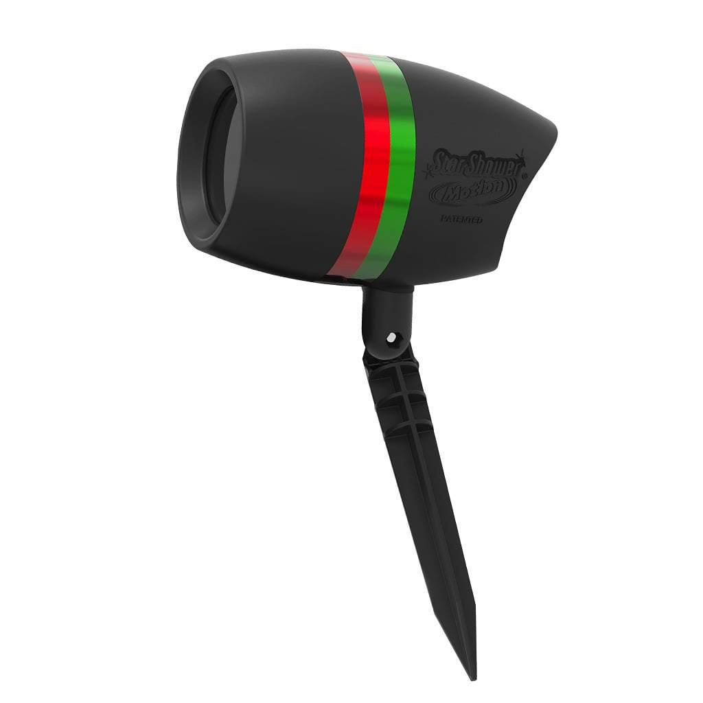Star Shower Motion projector with red and green bands and a ground stake